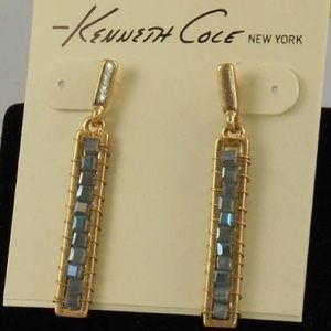 Kenneth Cole Gold Blue Bead Linear Drop Earrings